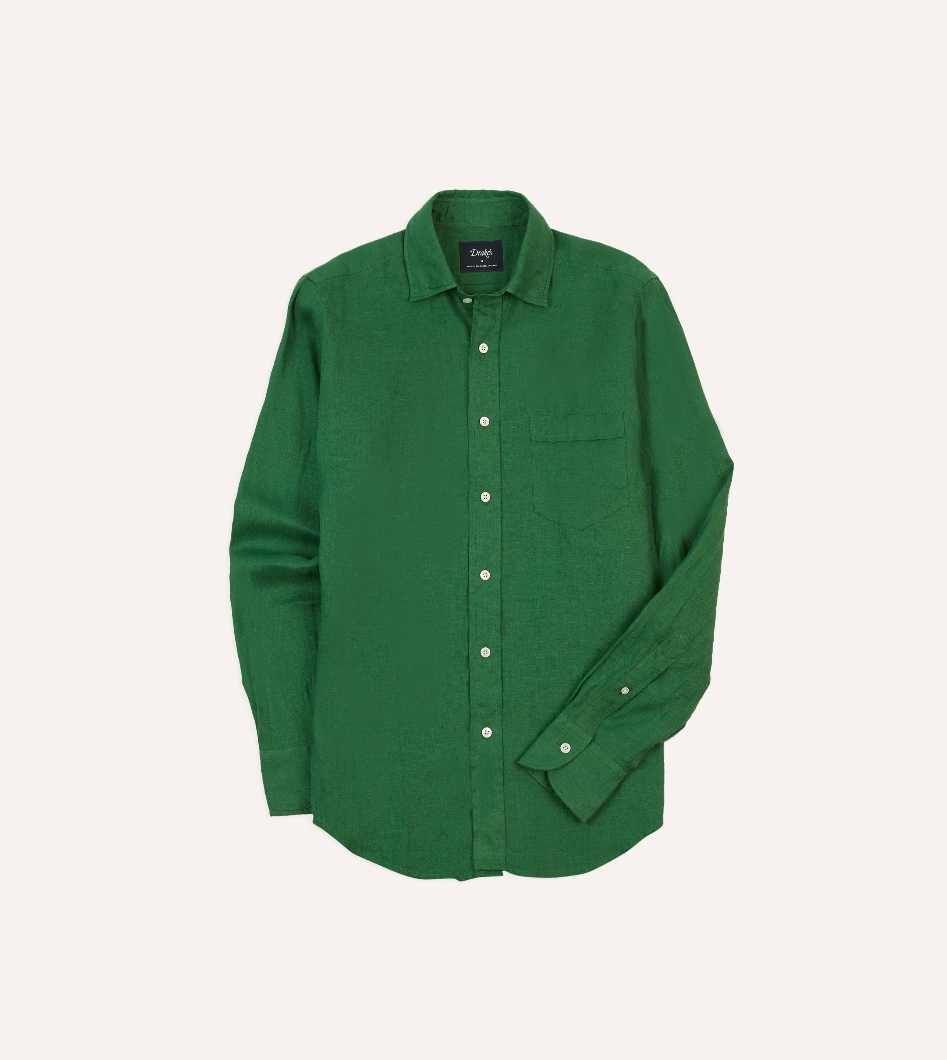 Forest Green Linen Spread Collar Shirt