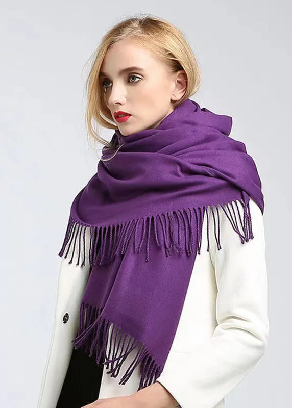 French Purple Tasseled Thick Warm Faux Cashmere Scarf ML2184