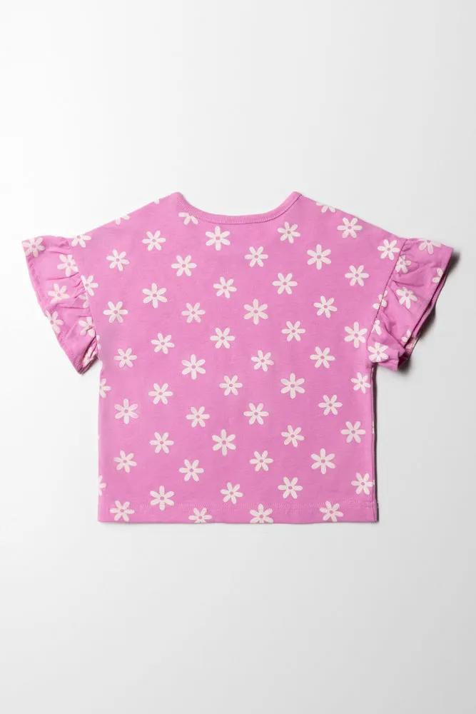 Frill Short Sleeve T-Shirt Pink