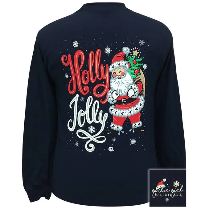 Girlie Girl Originals Holly Jolly Santa Navy LS