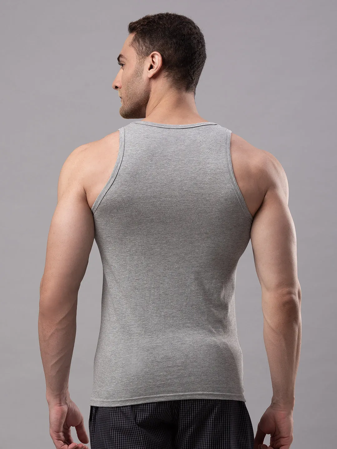 Grey 100% Cotton Vest (Round Neck 1X1 Rib)- Underjeans By Spykar