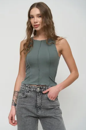 Grey Ribbed Seam Detail Top