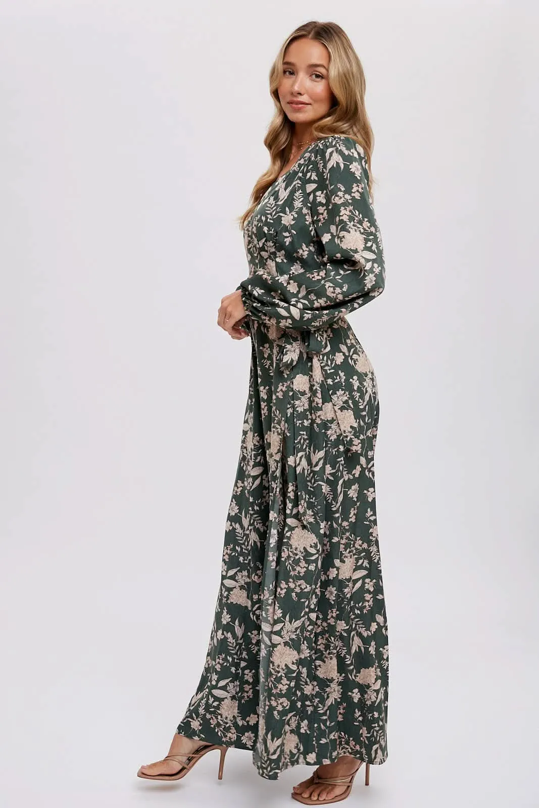 Hazelnut Floral Print Wrap Maxi Dress