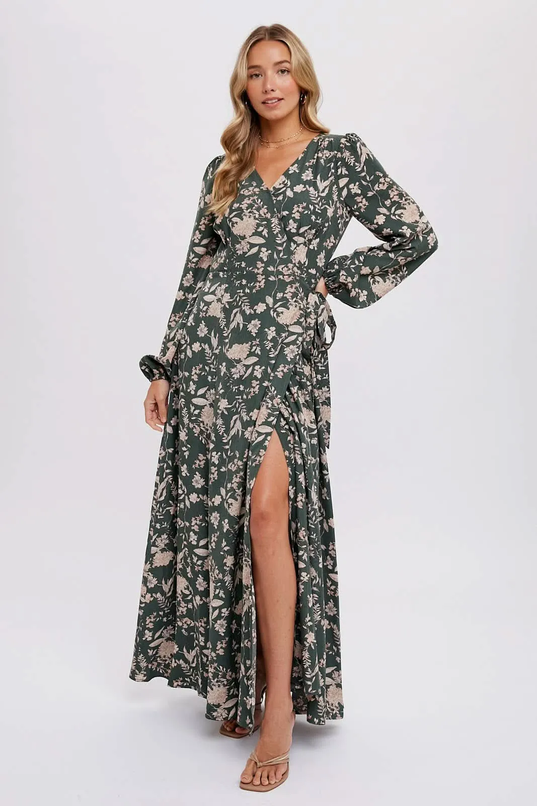 Hazelnut Floral Print Wrap Maxi Dress