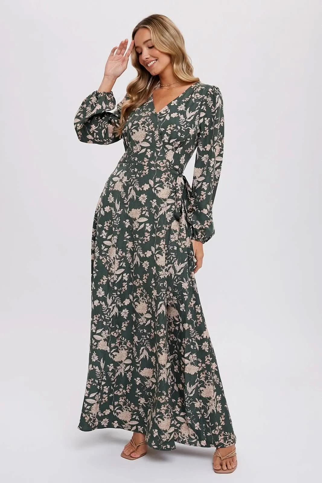 Hazelnut Floral Print Wrap Maxi Dress