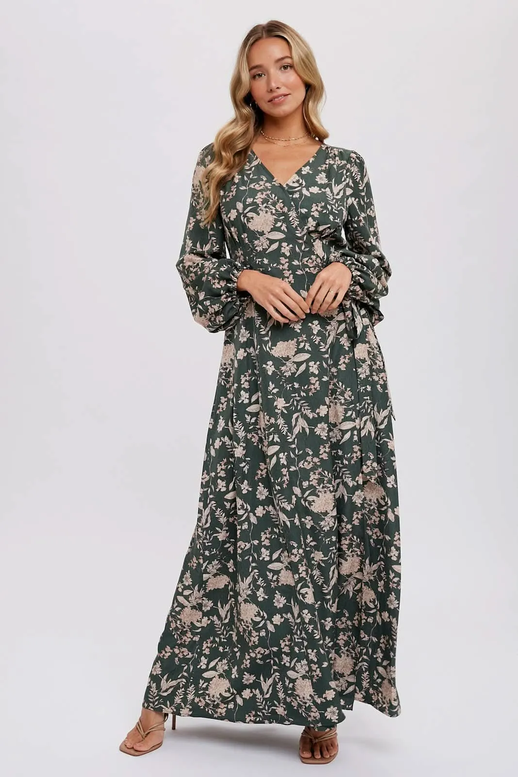 Hazelnut Floral Print Wrap Maxi Dress