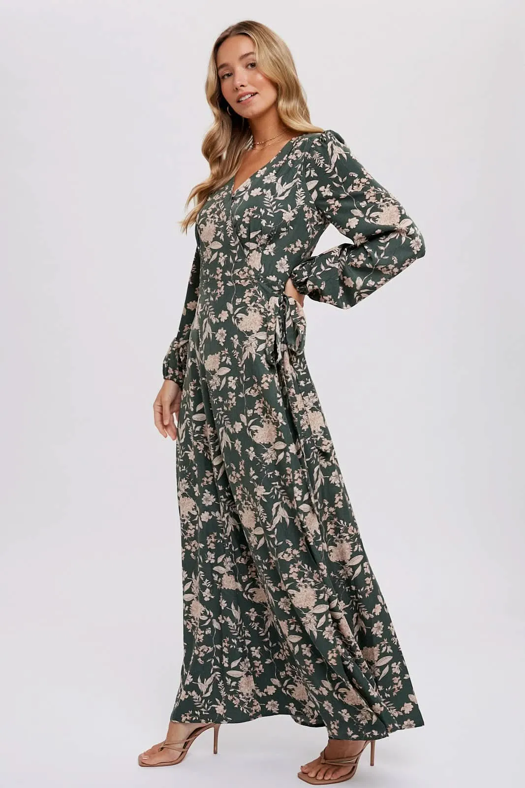 Hazelnut Floral Print Wrap Maxi Dress