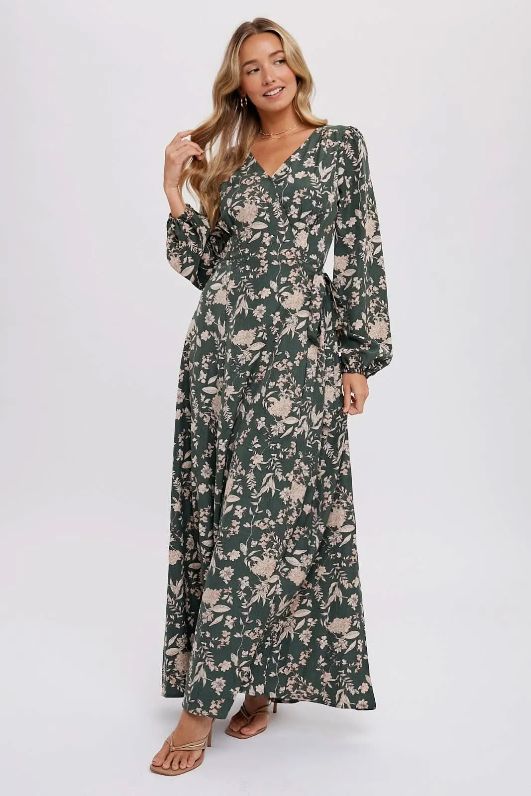 Hazelnut Floral Print Wrap Maxi Dress