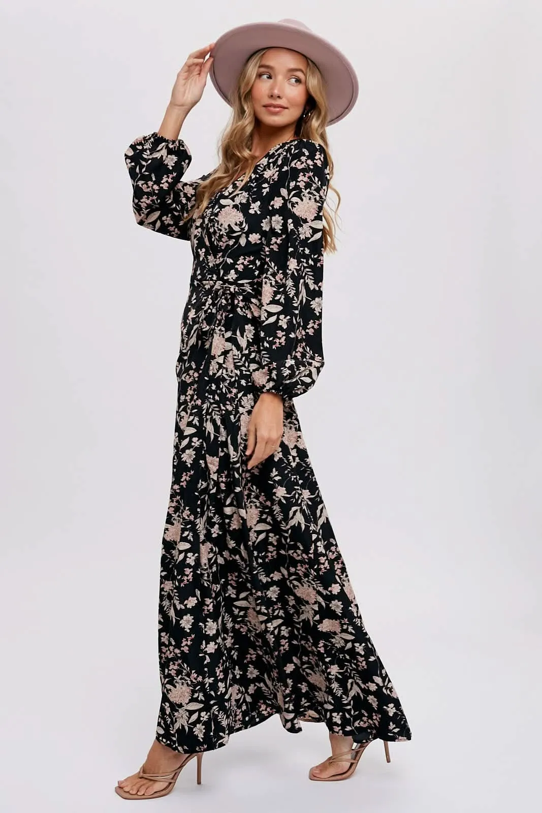 Hazelnut Floral Print Wrap Maxi Dress