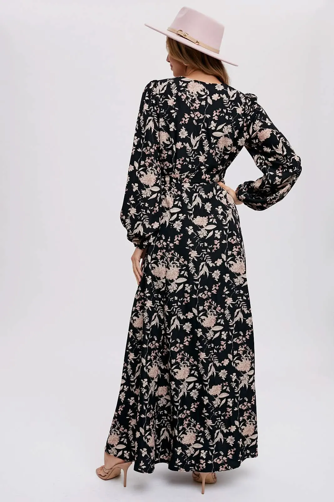 Hazelnut Floral Print Wrap Maxi Dress