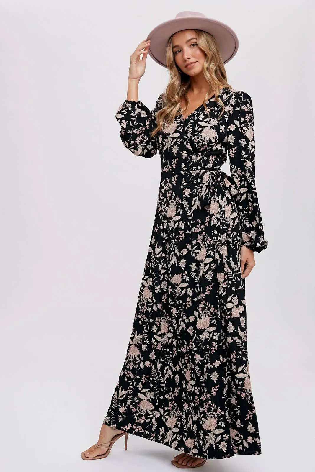 Hazelnut Floral Print Wrap Maxi Dress