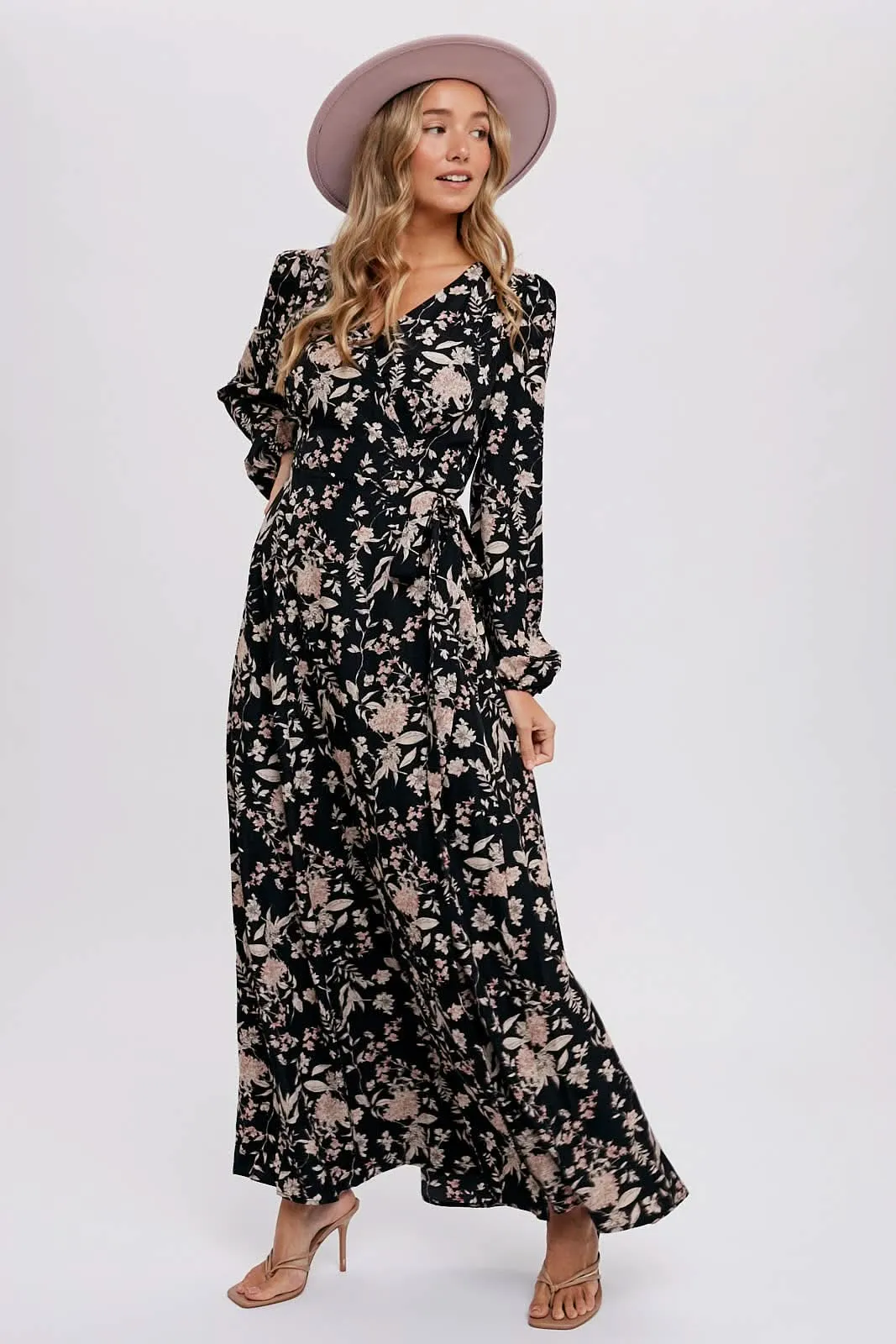 Hazelnut Floral Print Wrap Maxi Dress