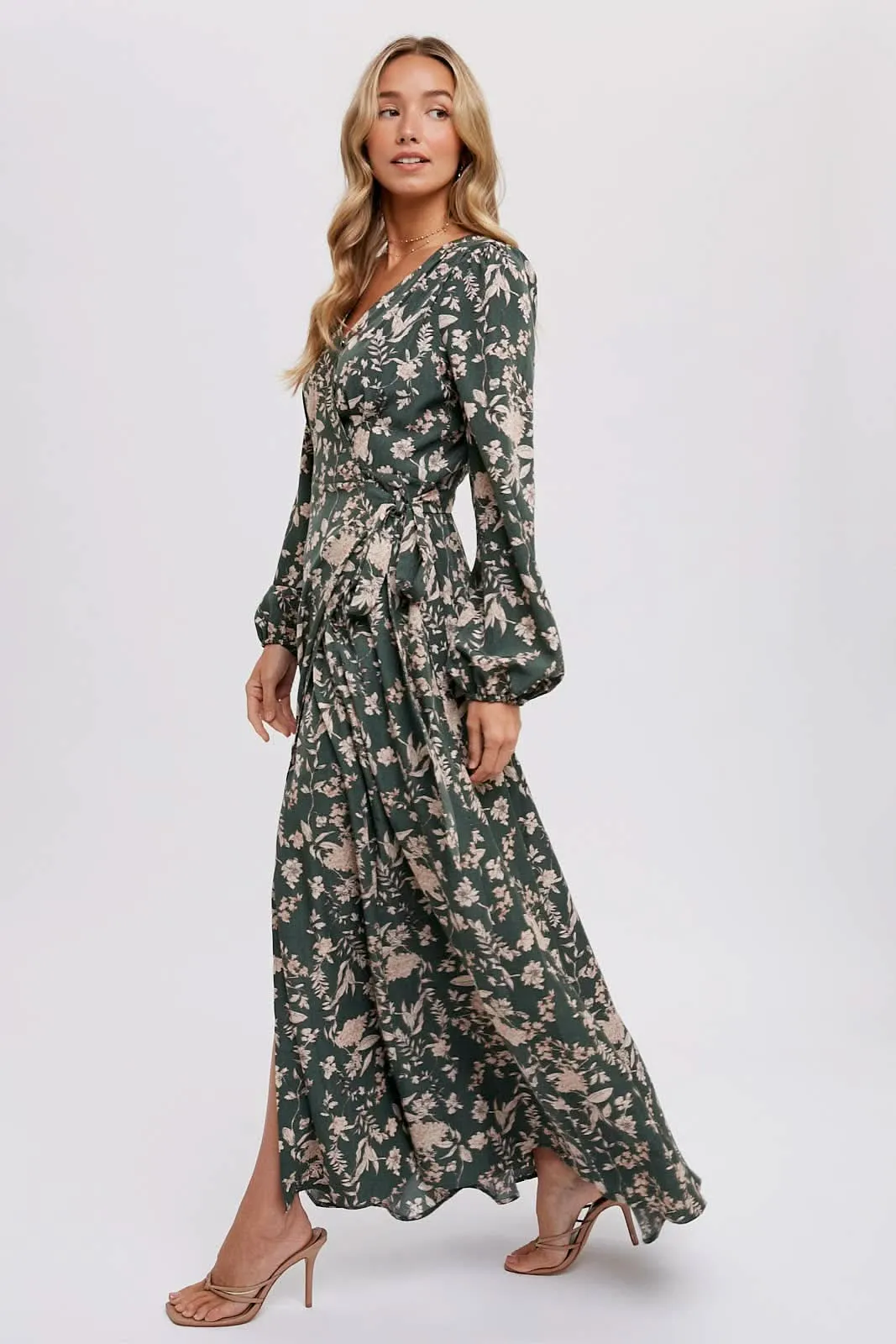 Hazelnut Floral Print Wrap Maxi Dress