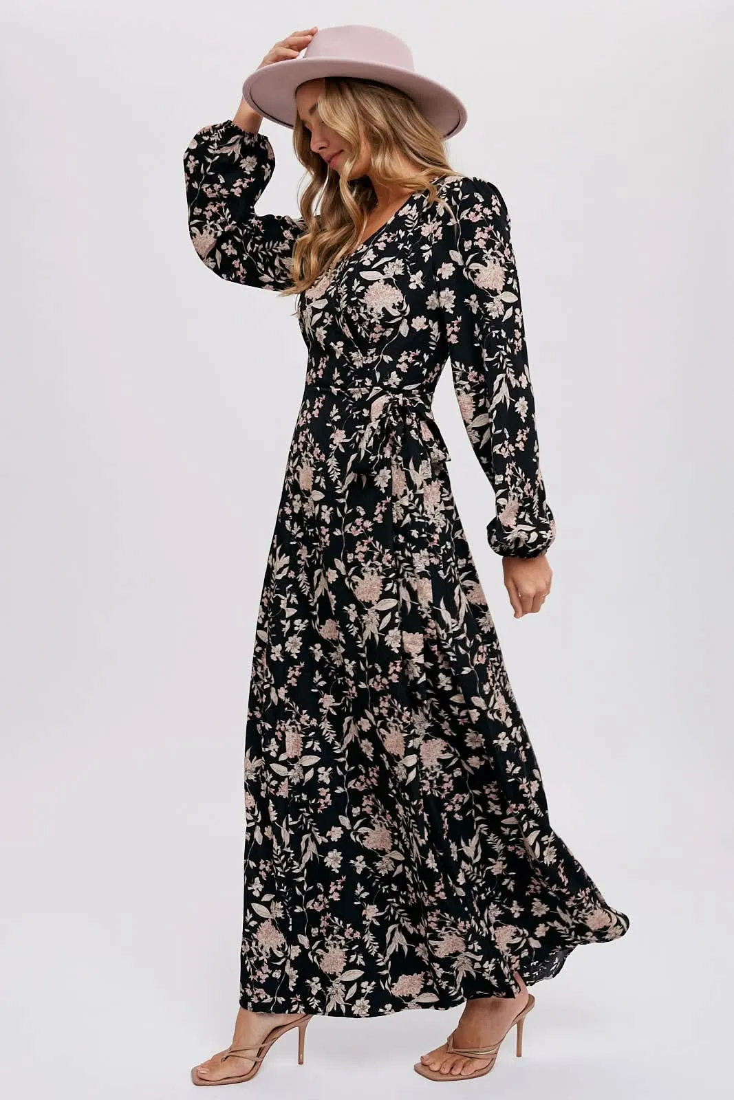 Hazelnut Floral Print Wrap Maxi Dress