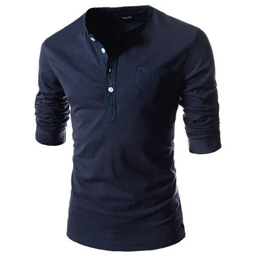 Hot new spring men's long-sleeved round neck collar Slim solid fashion high quality brand polo shirt