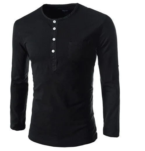 Hot new spring men's long-sleeved round neck collar Slim solid fashion high quality brand polo shirt