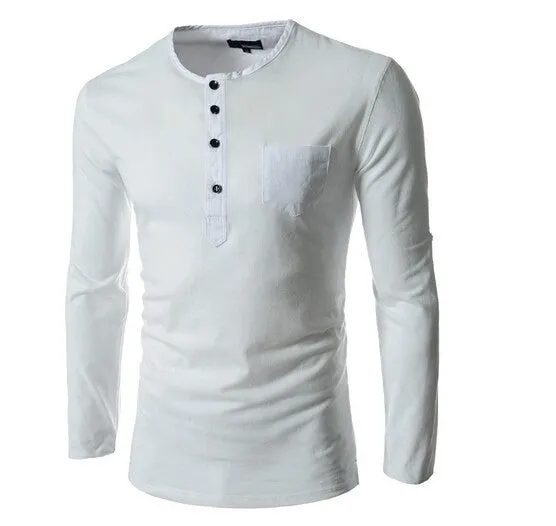 Hot new spring men's long-sleeved round neck collar Slim solid fashion high quality brand polo shirt