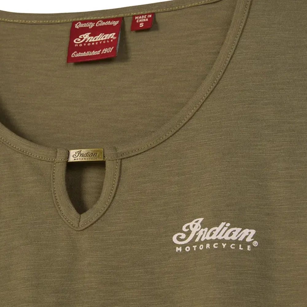 Indian Motorcycle Womens Script Logo Keyhole T-Shirt Green