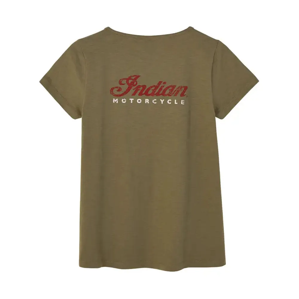 Indian Motorcycle Womens Script Logo Keyhole T-Shirt Green