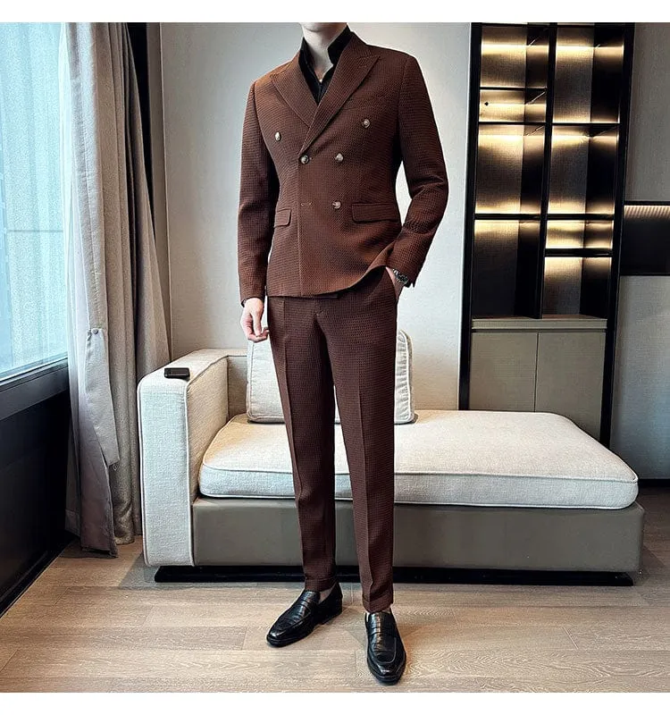 (Jacket & Pants) Premium Double-Breasted Men's Business Suit: Tailored Set for Groom's Wedding Dress or Casual Tuxedo Look