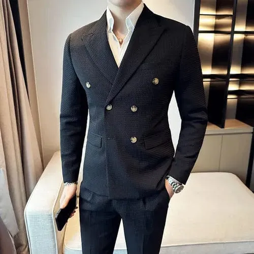 (Jacket & Pants) Premium Double-Breasted Men's Business Suit: Tailored Set for Groom's Wedding Dress or Casual Tuxedo Look