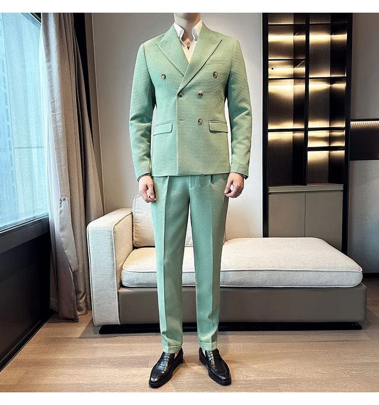 (Jacket & Pants) Premium Double-Breasted Men's Business Suit: Tailored Set for Groom's Wedding Dress or Casual Tuxedo Look