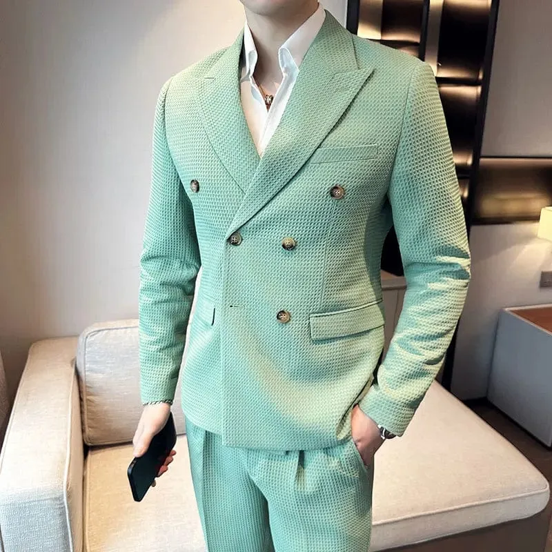 (Jacket & Pants) Premium Double-Breasted Men's Business Suit: Tailored Set for Groom's Wedding Dress or Casual Tuxedo Look