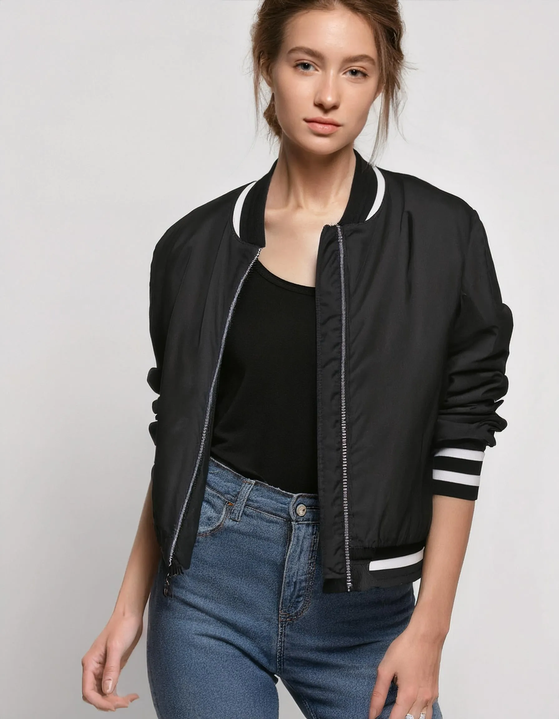 Jet Black Quilted Bomber Jacket