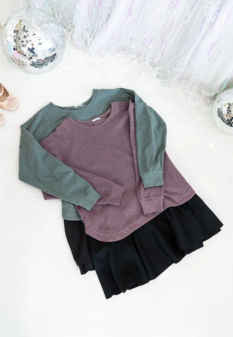 Kara Knitted Preppy Fake Layer Long Blouse - Yam Purple