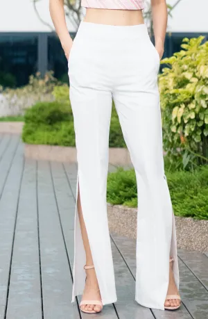 Kayley White Flare Pants with Open Slits