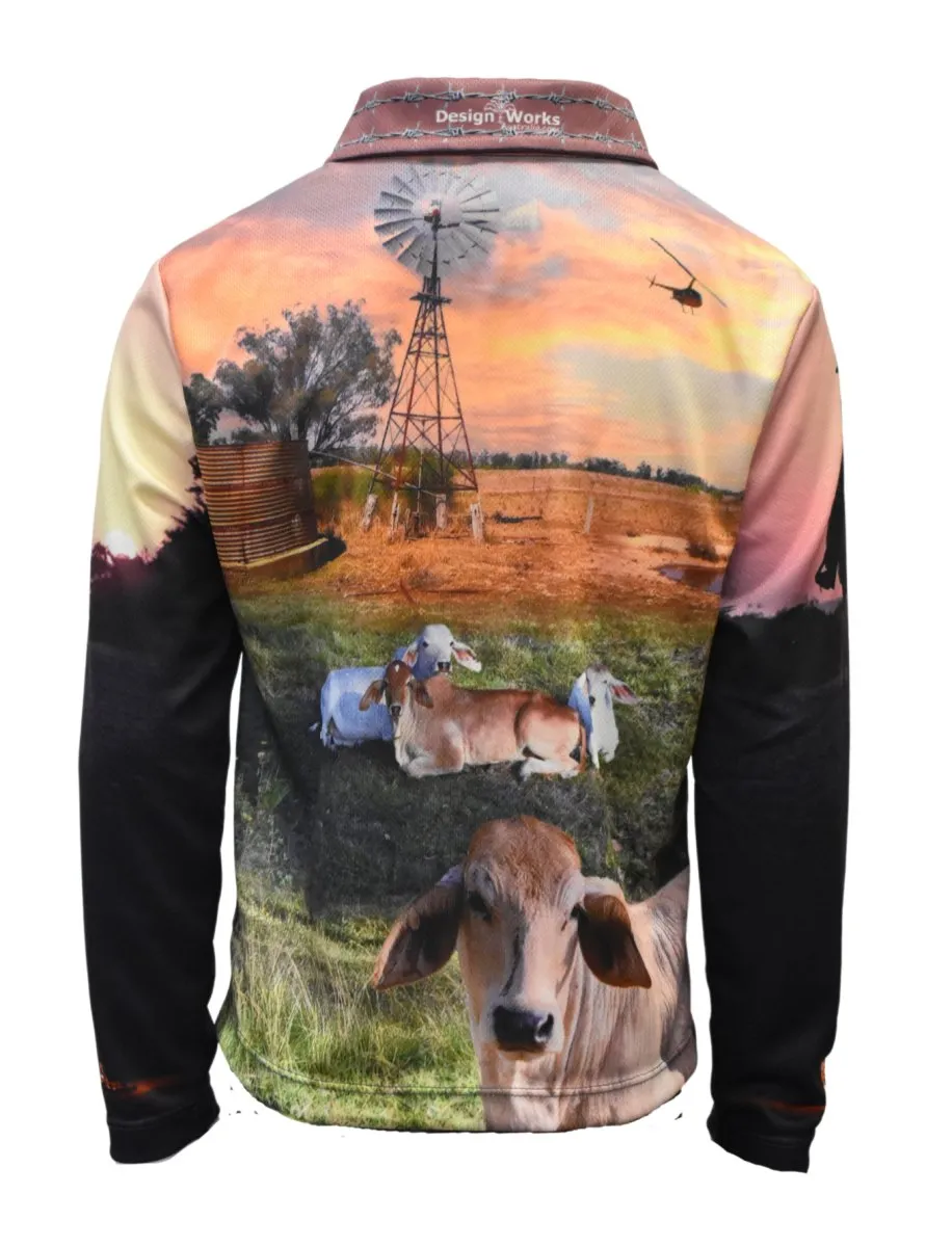 Kids Long Sleeve Ringers Sun Shirt - Cattle