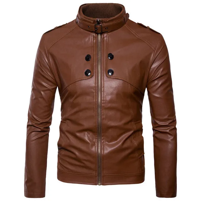 Leather jacket men Korean slim stand collar fur coats high quality fashion