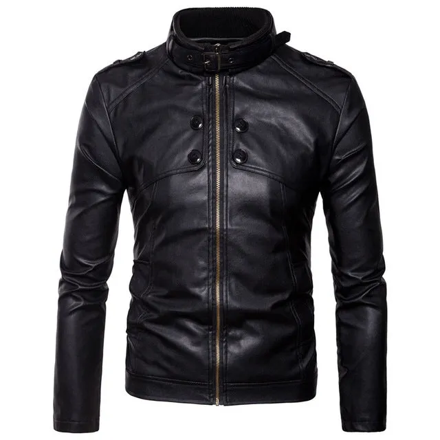 Leather jacket men Korean slim stand collar fur coats high quality fashion