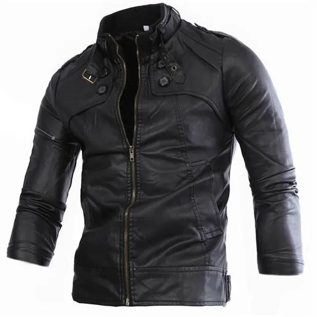 Leather jacket men Korean slim stand collar fur coats high quality fashion