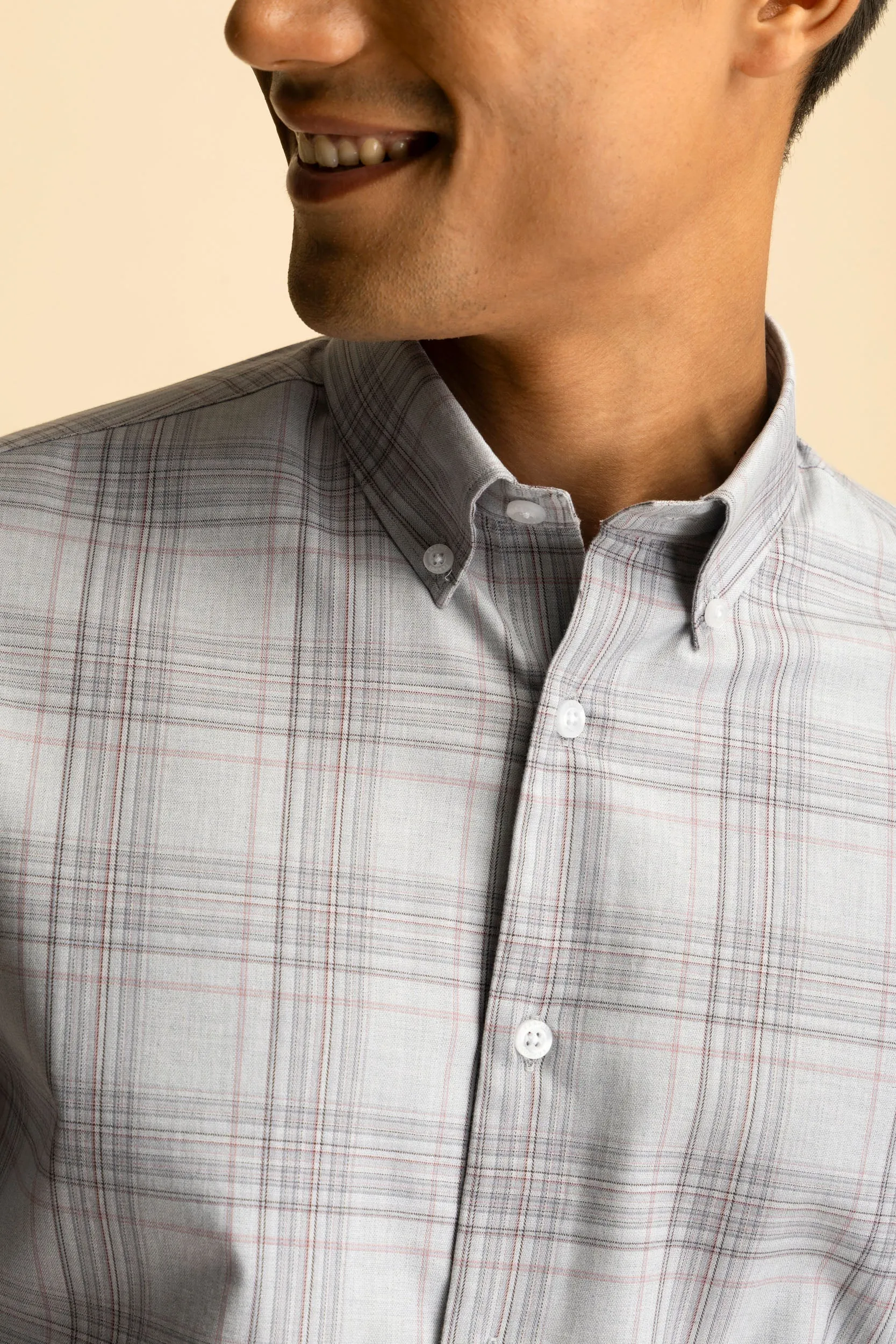 Light Grey Button-Down Check Shirt