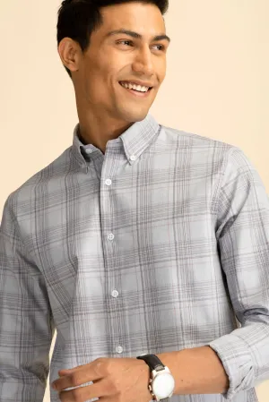 Light Grey Button-Down Check Shirt