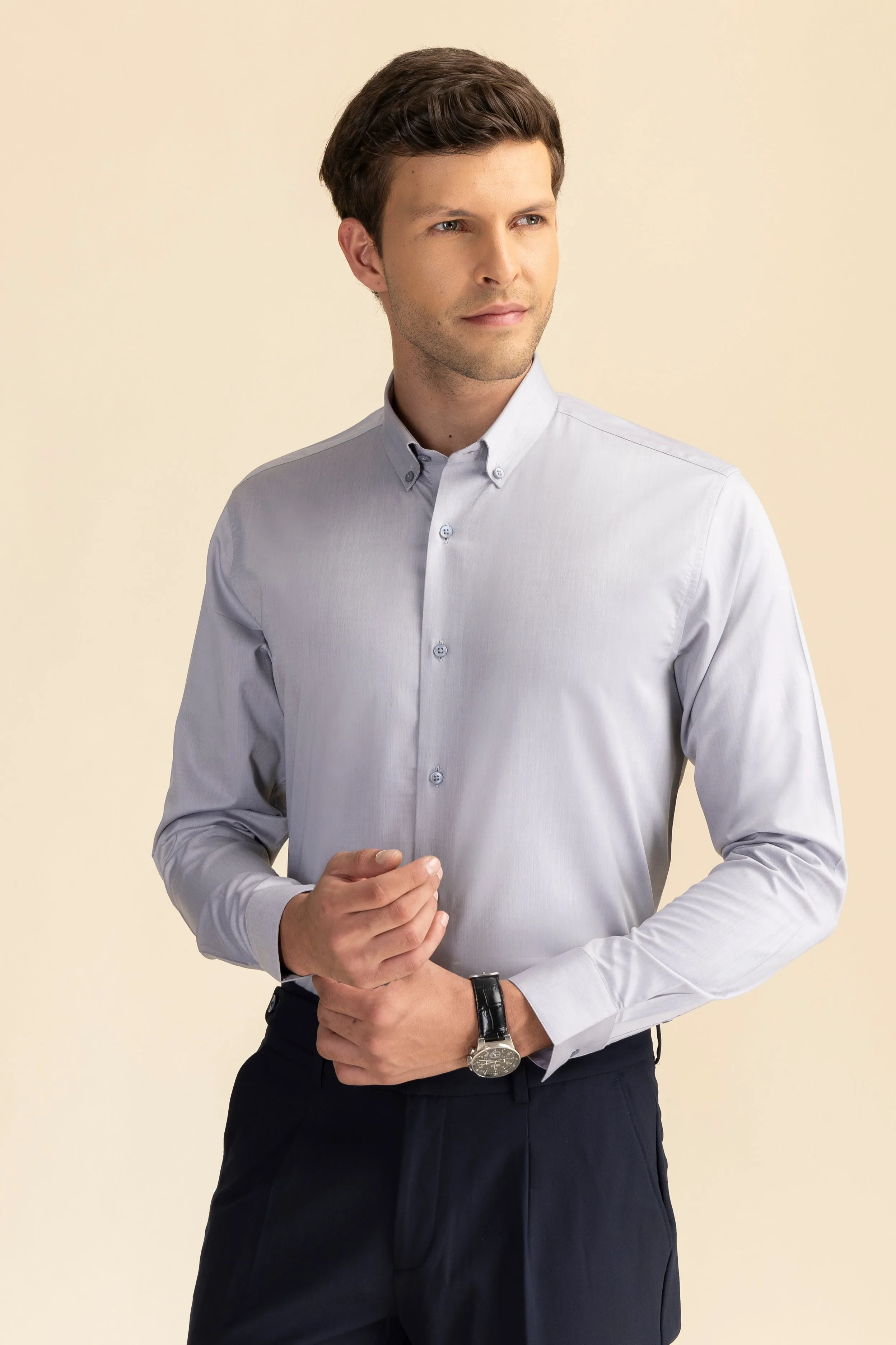 Light Grey Poplin Solid Shirt