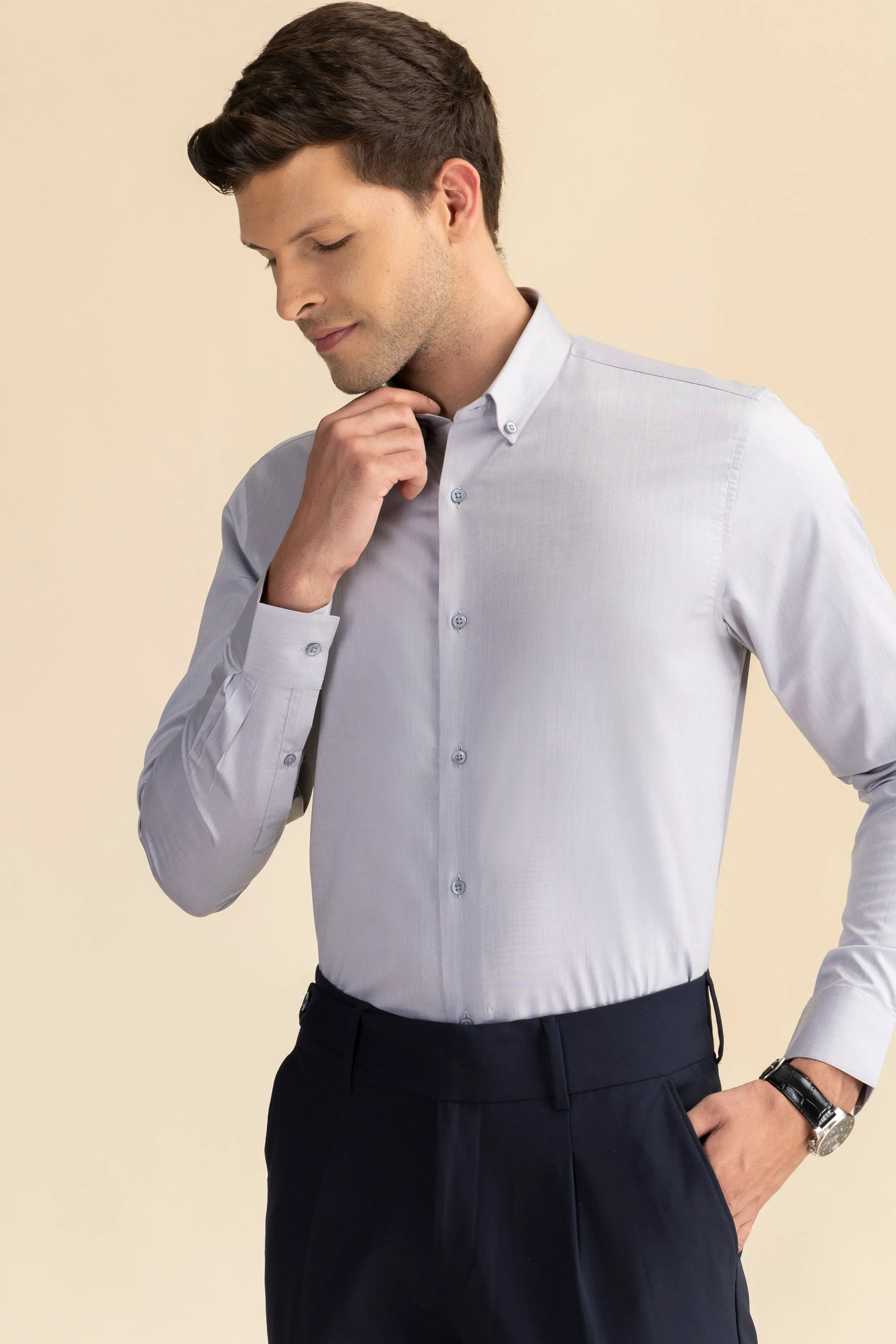 Light Grey Poplin Solid Shirt