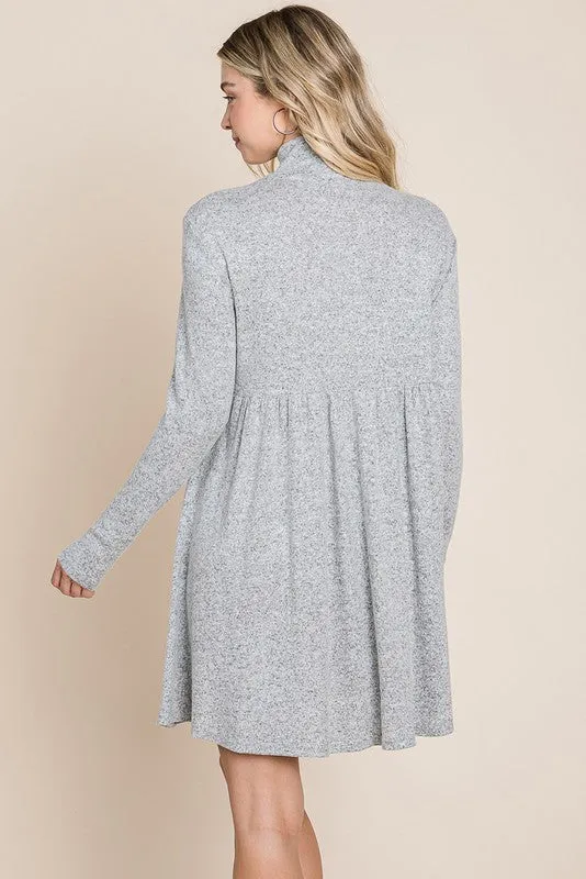 Light Grey Turtle Neck Hacci Pleated layered Swing Dress