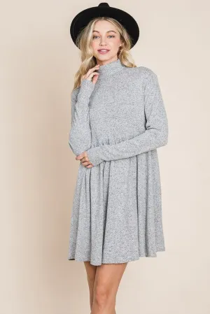 Light Grey Turtle Neck Hacci Pleated layered Swing Dress