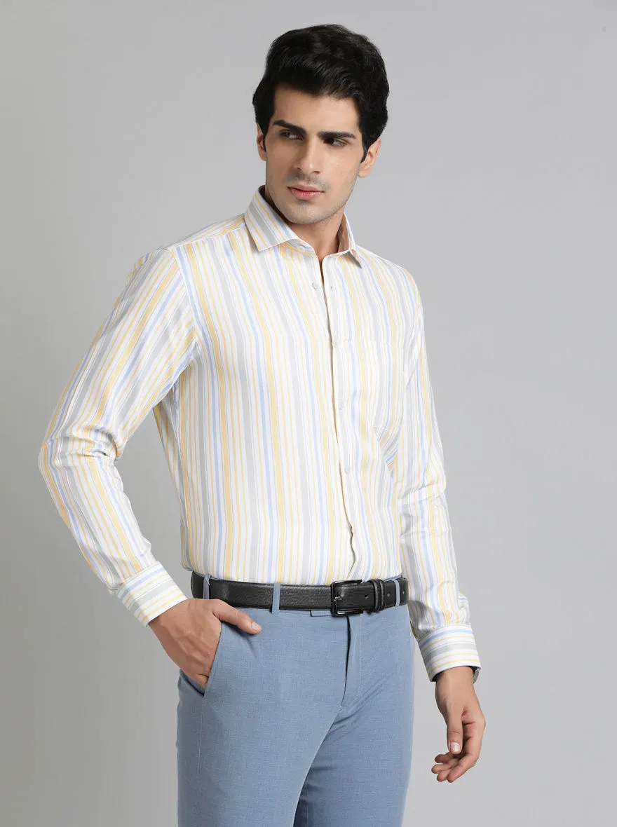 Light Yellow Striped Slim Fit Formal Shirt | Greenfibre