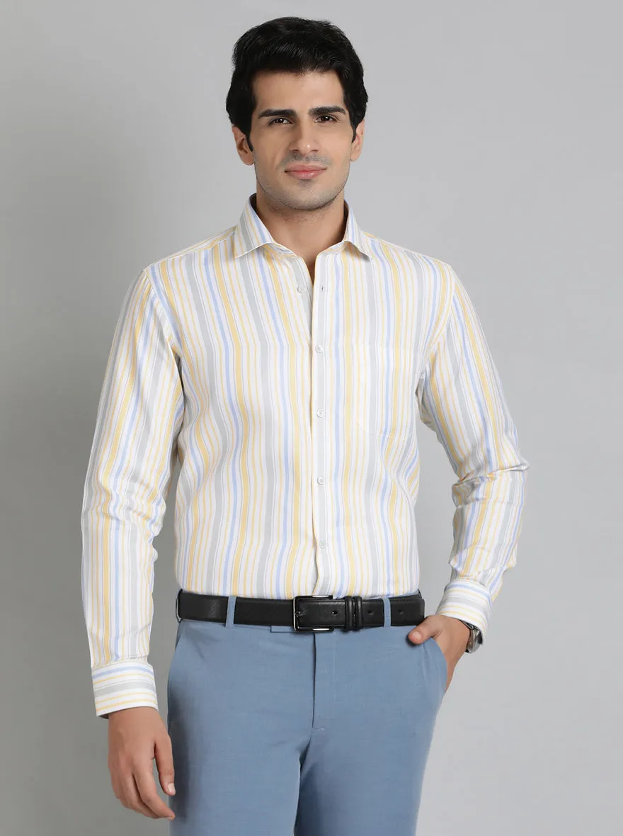 Light Yellow Striped Slim Fit Formal Shirt | Greenfibre