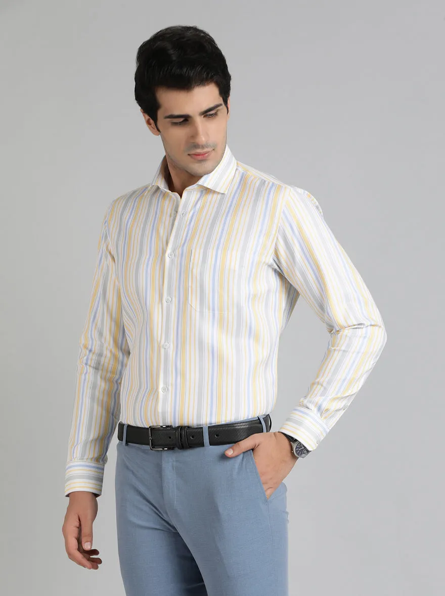 Light Yellow Striped Slim Fit Formal Shirt | Greenfibre