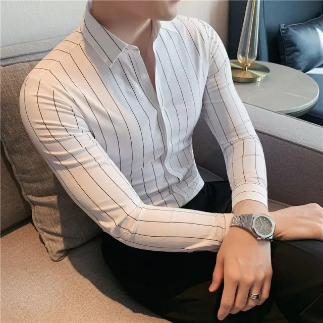 Long Sleeve Striped Slim Fit Shirts