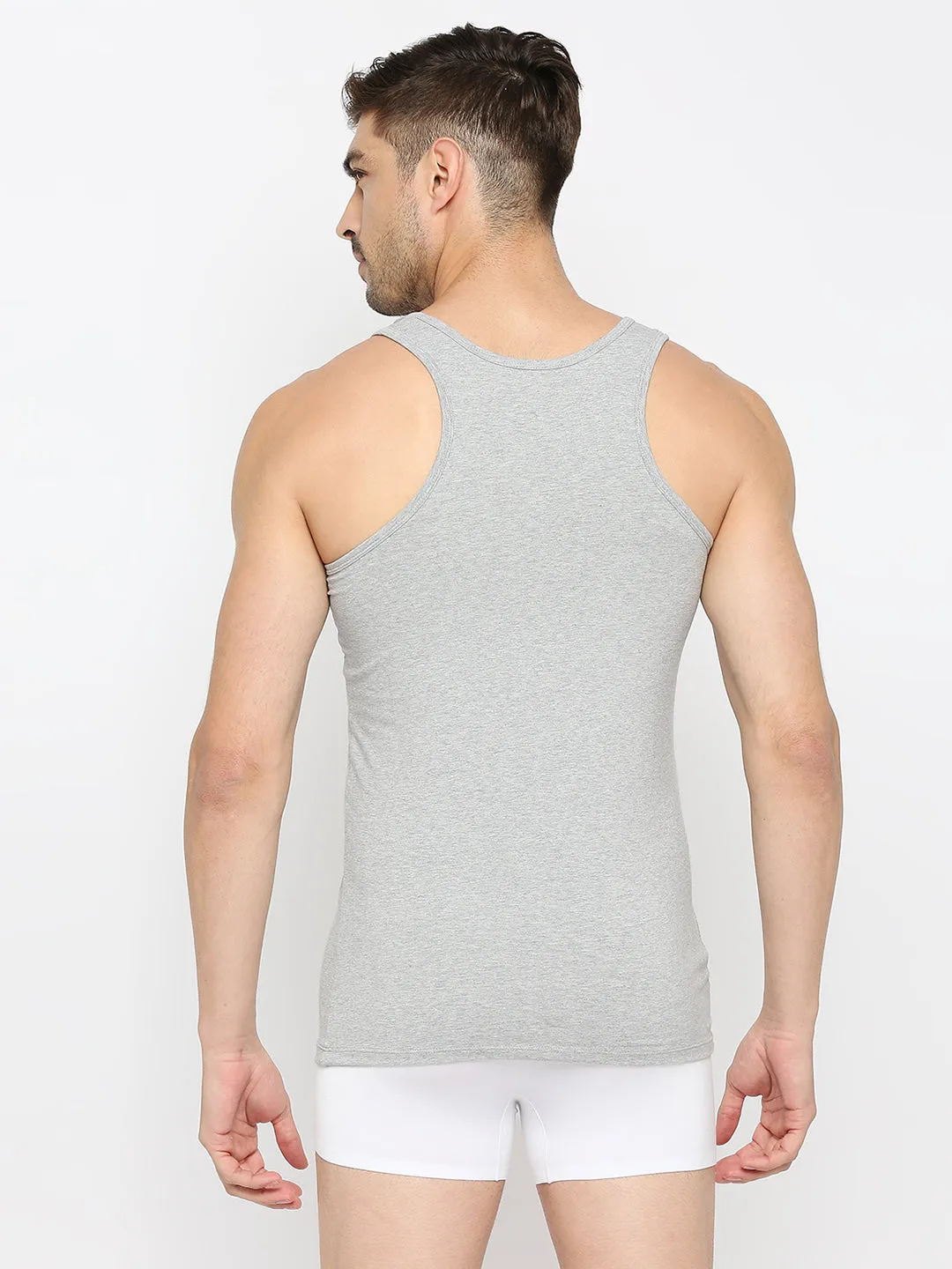 Men Premium Grey Melange Cotton Blend Vest- Underjeans By Spykar