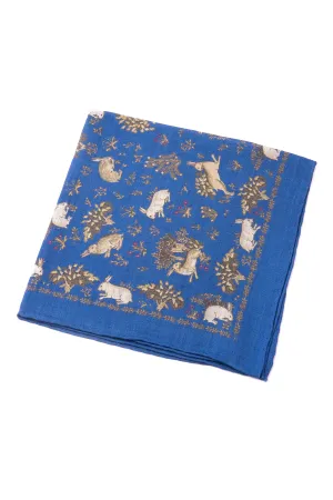 Mid Blue Rabbit Silk Wool Pocket Square