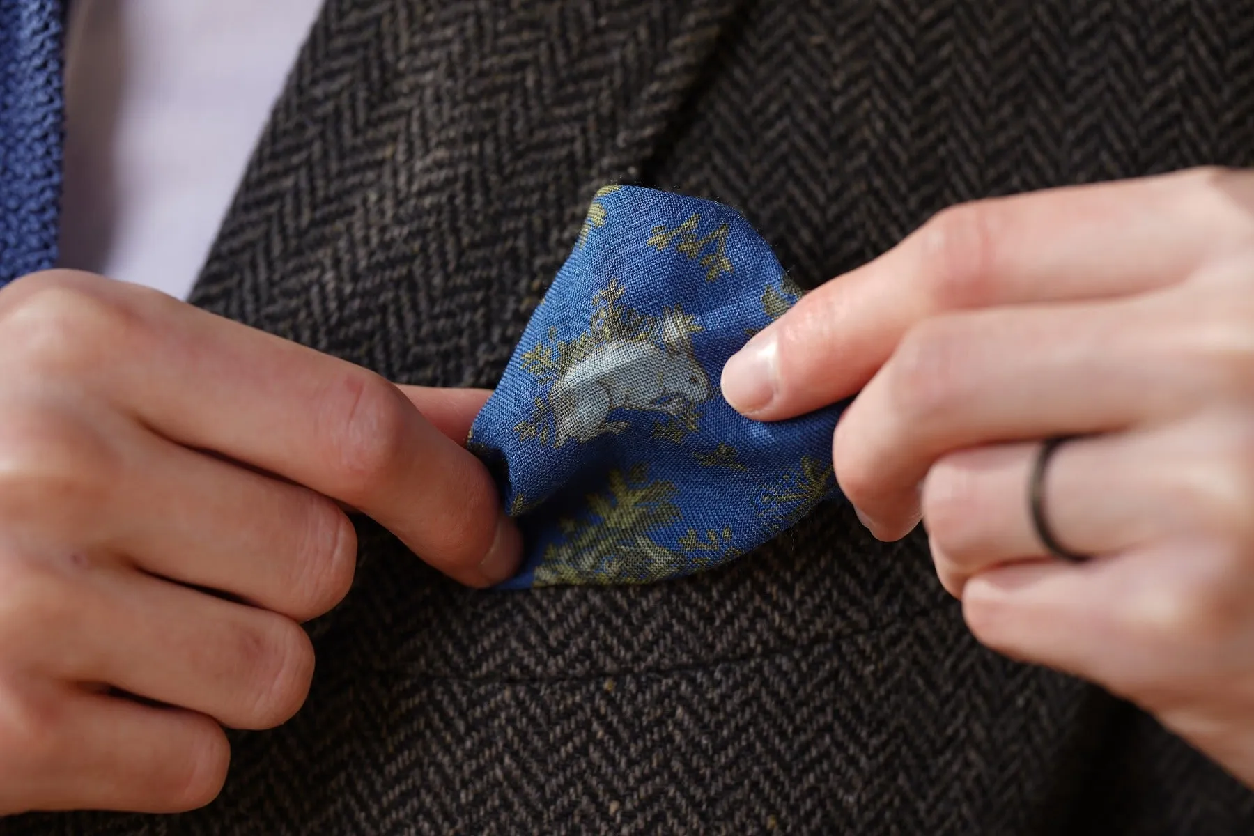 Mid Blue Rabbit Silk Wool Pocket Square