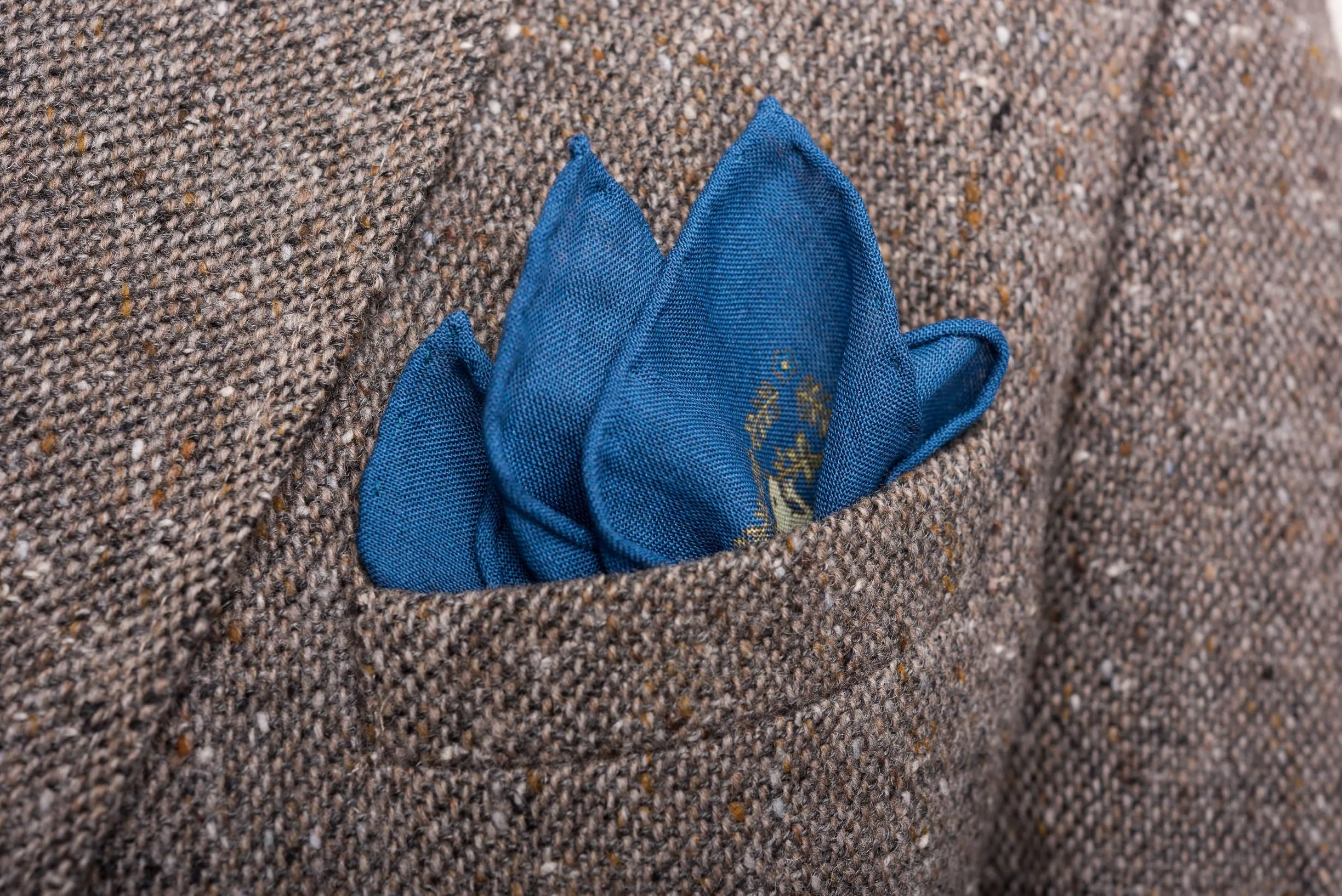 Mid Blue Rabbit Silk Wool Pocket Square