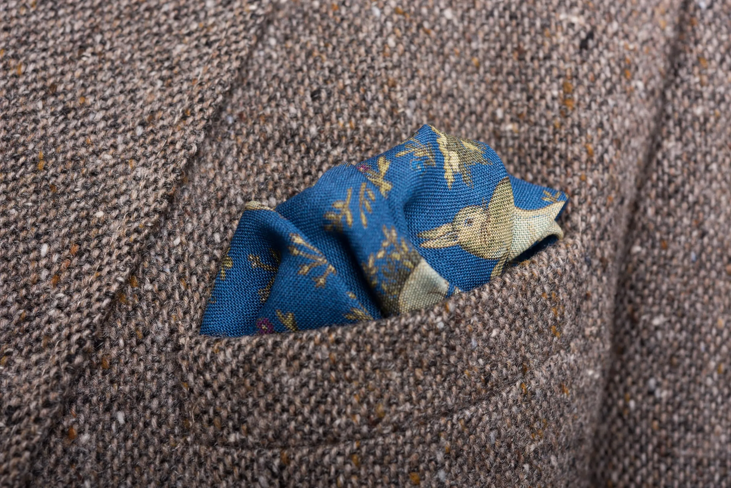 Mid Blue Rabbit Silk Wool Pocket Square