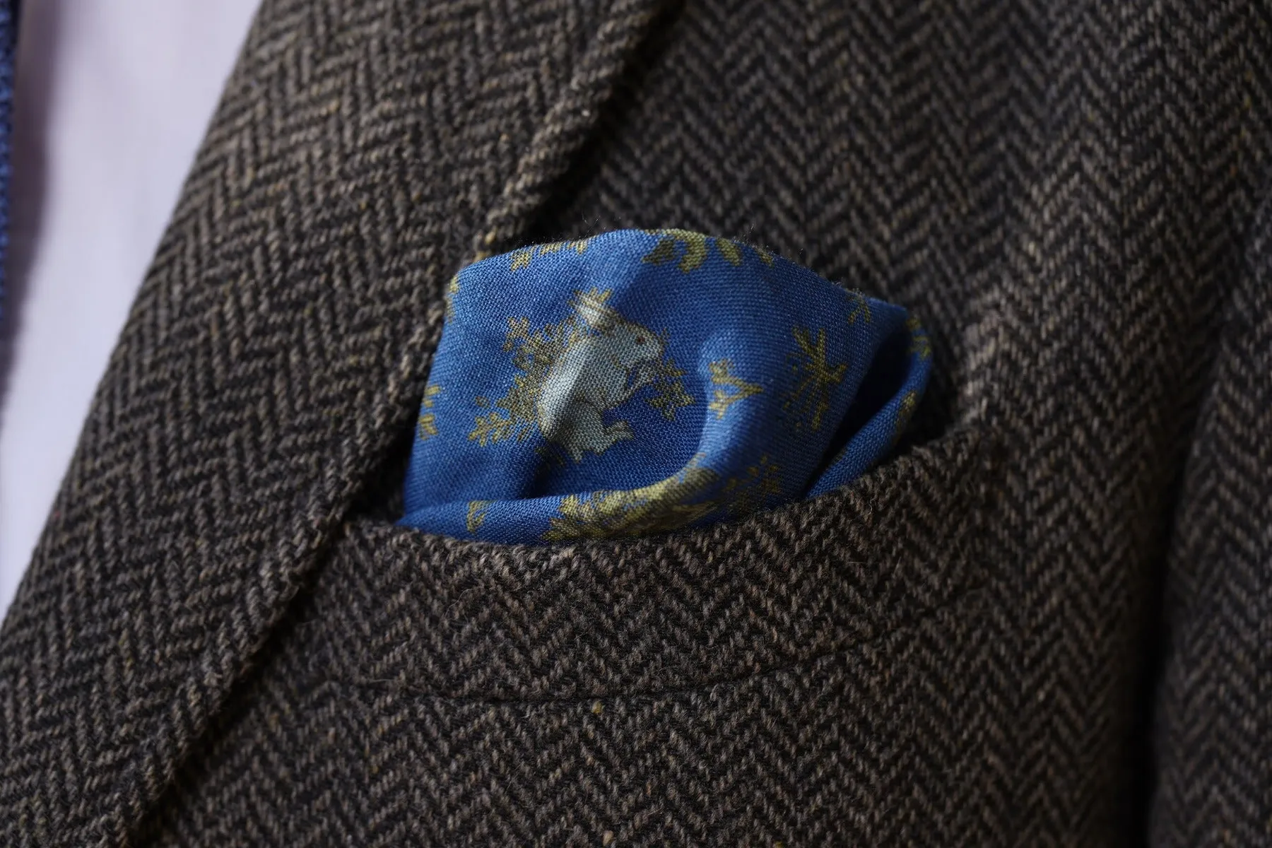 Mid Blue Rabbit Silk Wool Pocket Square